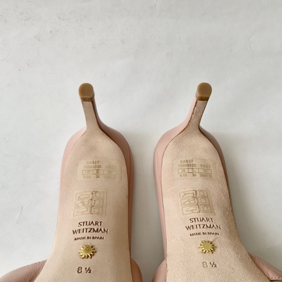 Stuart Weitzman Soiree Sleek 75 Sandal Stiletto Heel Poudre Leather Pumps 8.5 - Picture 12 of 16